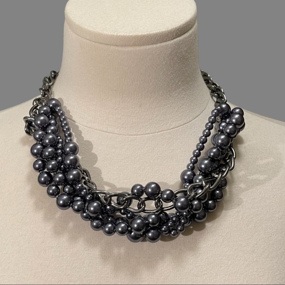 Multi Strand Gunmetal Gray Chain and Bead Necklace - Picture 1 of 4